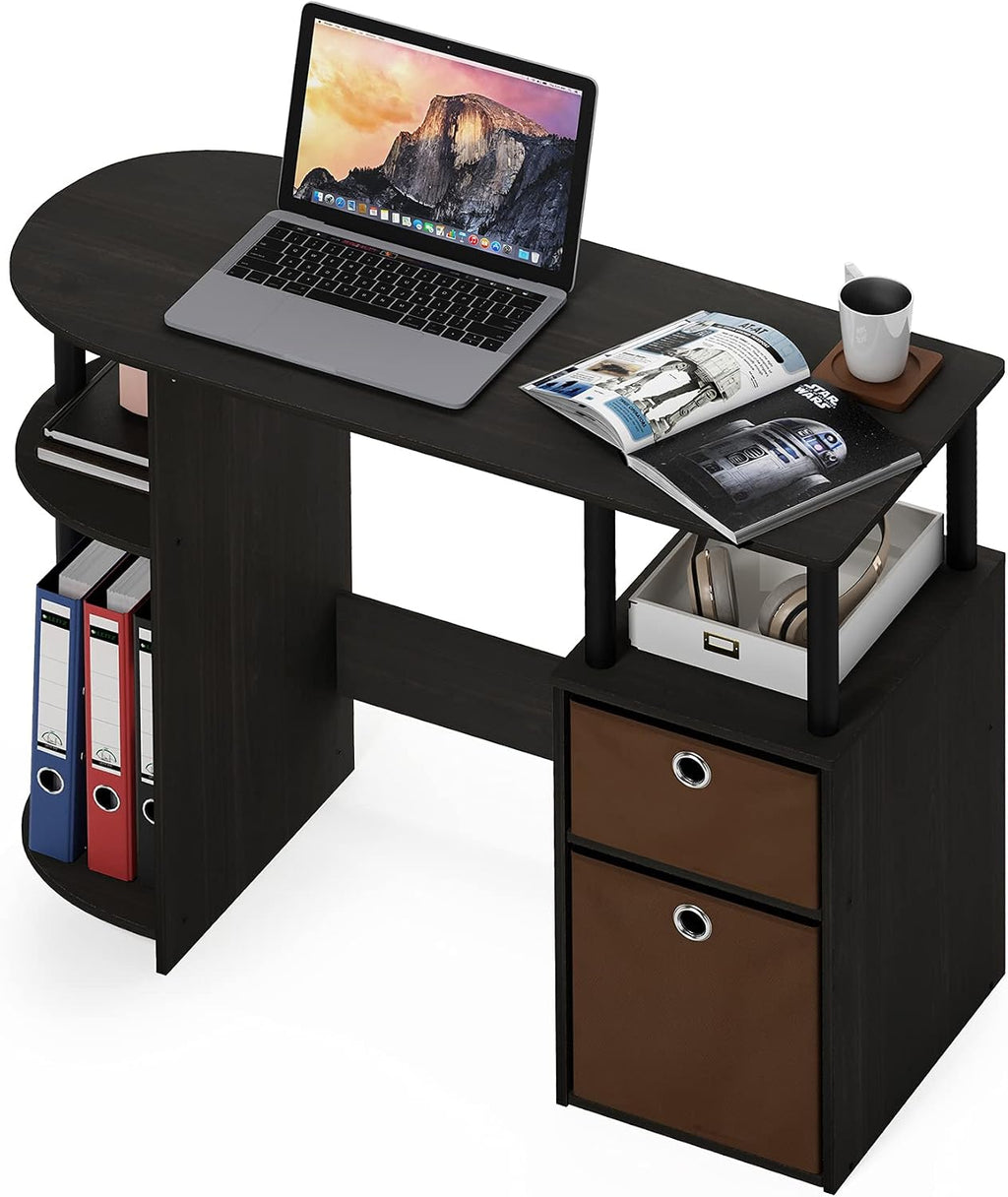 JAYA Desk, 38.4" Wide Gaming Desk with Bin Drawers, Computer Desk with Side Shelf, Office Desk for Study, Home Office, Bedroom, Dorm, Study Room, Espresso