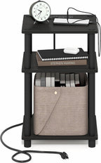 Just 3-Tier Charging Station Side Table, End Table, Black Espresso