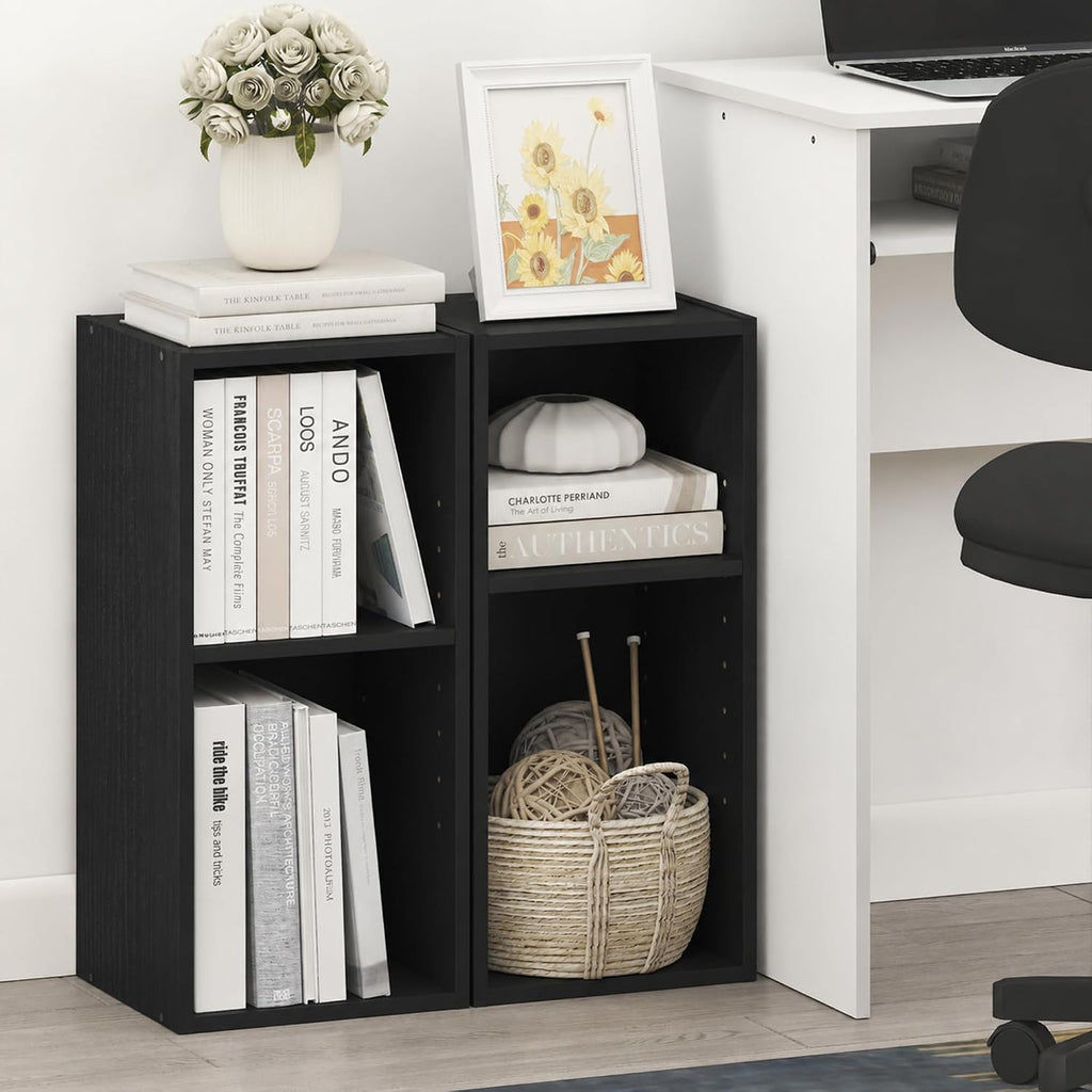 Fulda Book Shelf Set of 2, 2-Tier Narrow Bookshelf, Blackwood