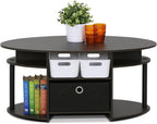 Jaya Simple Design Oval Coffee Table with Bin for Living Room, Walnut