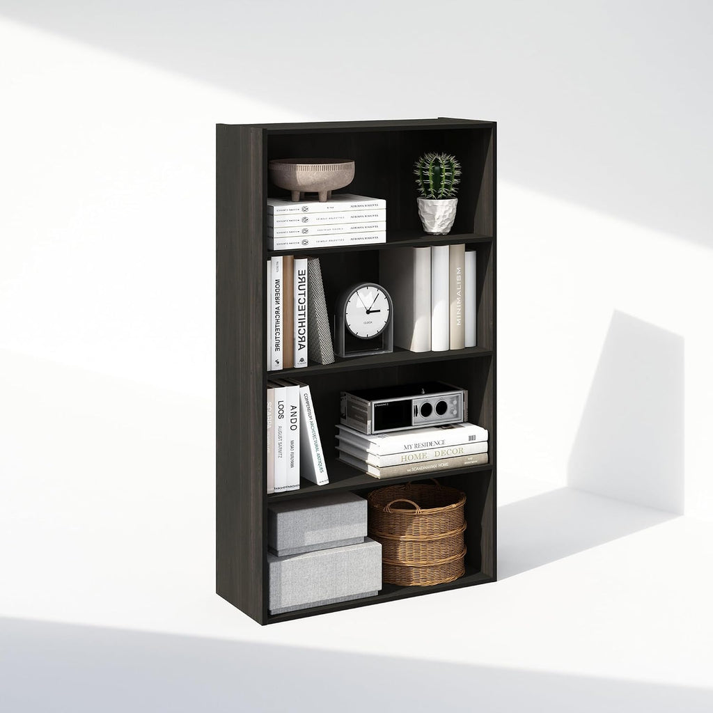 Simple Book Shelf, 4-Tier Bookshelf, Bookcase with Open Shelf, 9.4 x 23.6 x 41.7, for Living Room, Bedroom, Home Office, Espresso