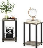 Simplistic Toolless Assembly Set of 2 Side Table, Grey 2-Tier End Table, Open Shelf Night Stand, Bedside Table for Living Room, Bedroom, Home Office, Grey Oak/Black