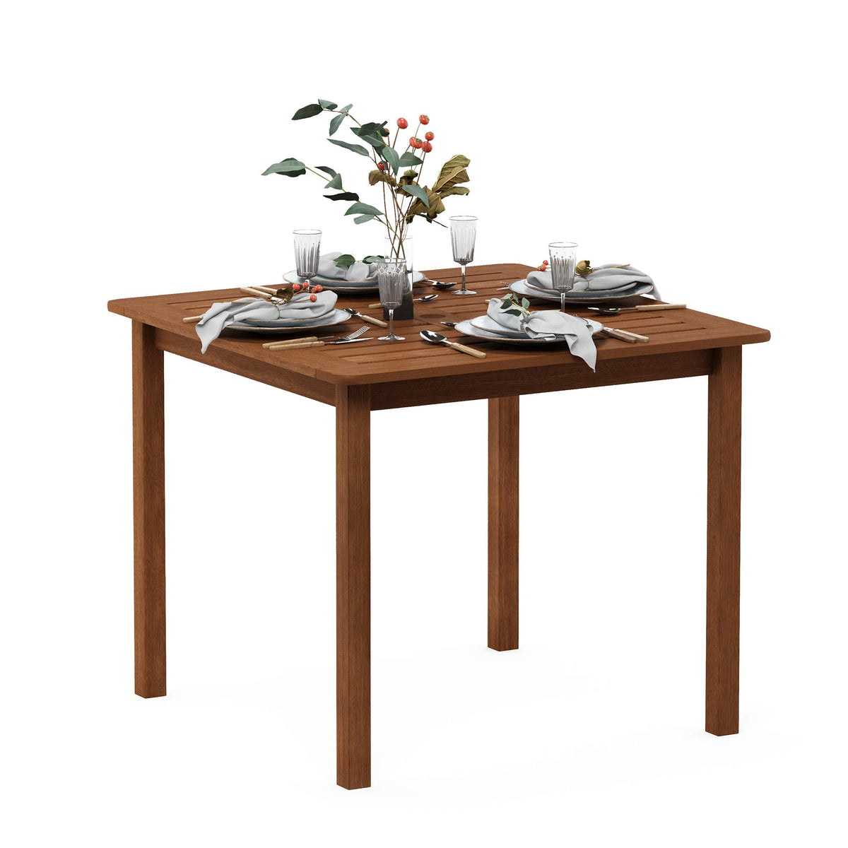 2-Tier Outdoor Patio Table with Open Shelf, Natural