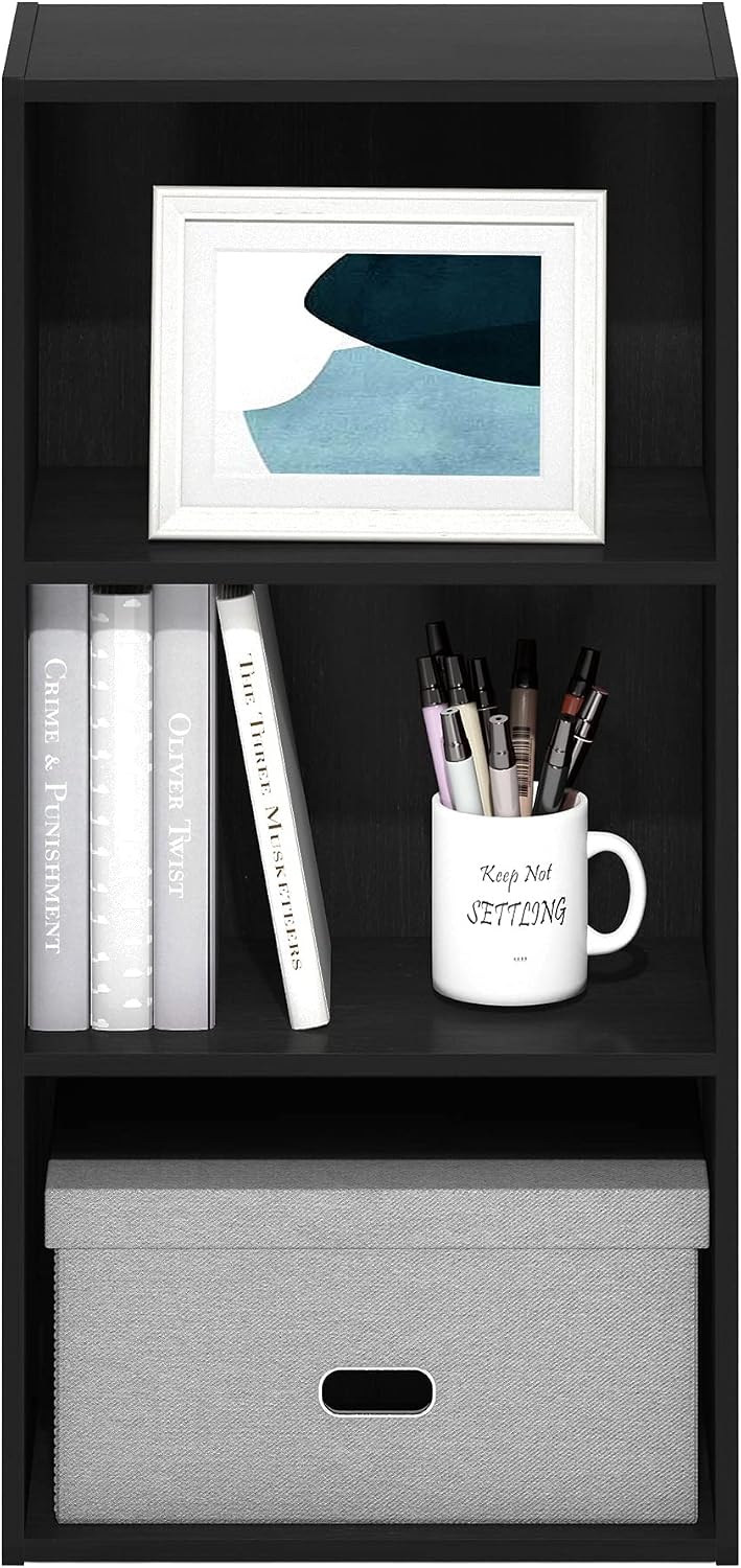 LUDER 3-Tier Book Shelf, Open Shelves Bookshelf, Blackwood