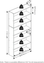 PASIR Book Shelf, 6-Tier Bookshelf with Open Storage Shelf, Standing Bookcase, 9.4 x 31.5 x 63, Easy Assembly, for Home Office, Bedroom, Living Room, Amber Pine