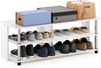 Turn-N-Tube Shoe Rack, 3-Tier Shoe Organizer, Compact Shoe Storage with Open Shelves and Stainless Steel Tubes, 15.5 x 41.1 x 15.8, for Closet Entryway, Office, Garage, White Oak
