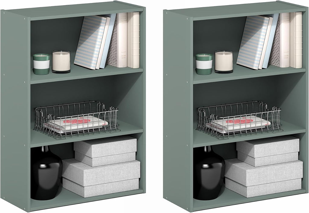 PASIR Set of 2 3-Tier Book Shelf, Sage Green