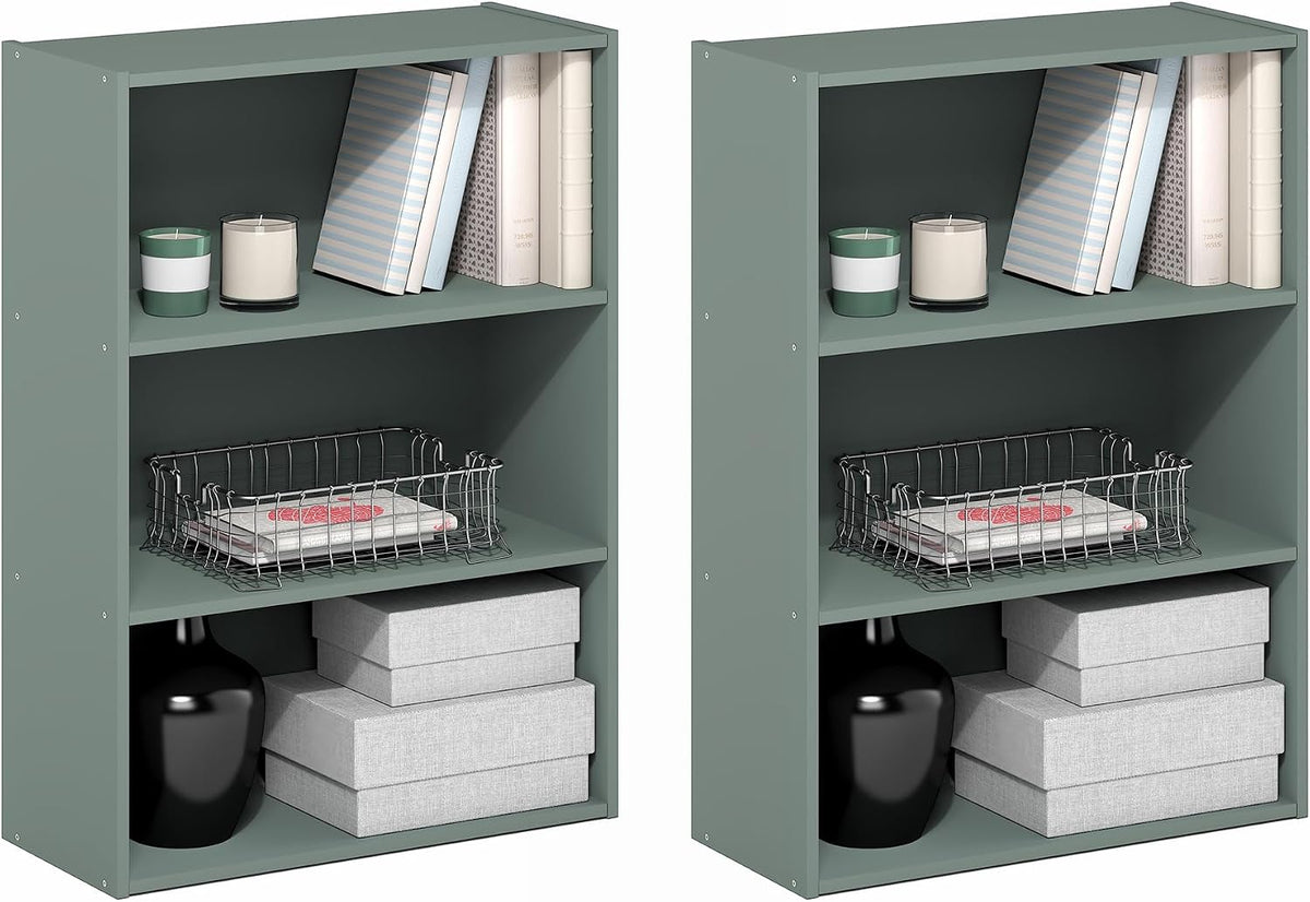 PASIR Set of 2 3-Tier Book Shelf, Sage Green