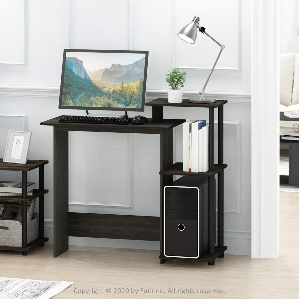 EFFICIENT Desk, 28.6" Wide Gaming Desk with 3 Open Side Shelves, Laptop Notebook Computer Desk, Office Desk for Home Office, Study Room, Dorm, Bedroom, Dark Espresso