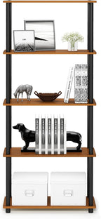 Wire Book Shelf, 5-Tier Industrial Style Metal Frame Bookcase, Display Shelf, 24 Wide, Walnut Cove