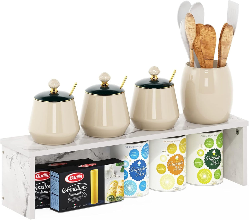 Helena Kitchen Counter Stackable Organizer Shelf, Set of 1, 23-Inch, Marble White