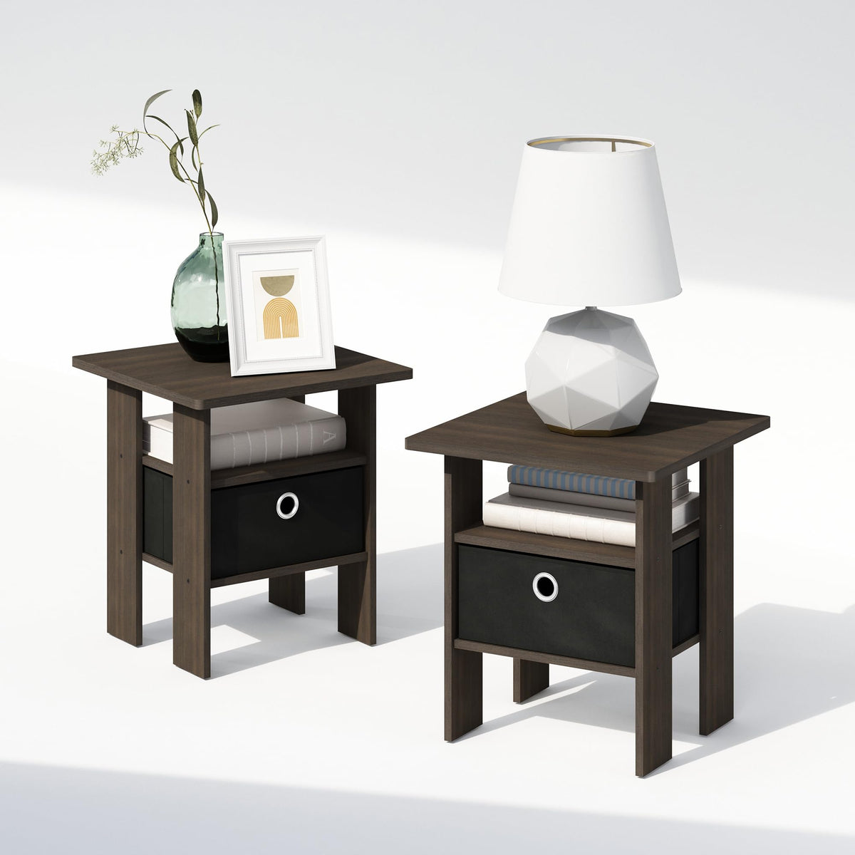ANDREY Set of 2 Square 2-Tier Side Table, End Table, French Oak