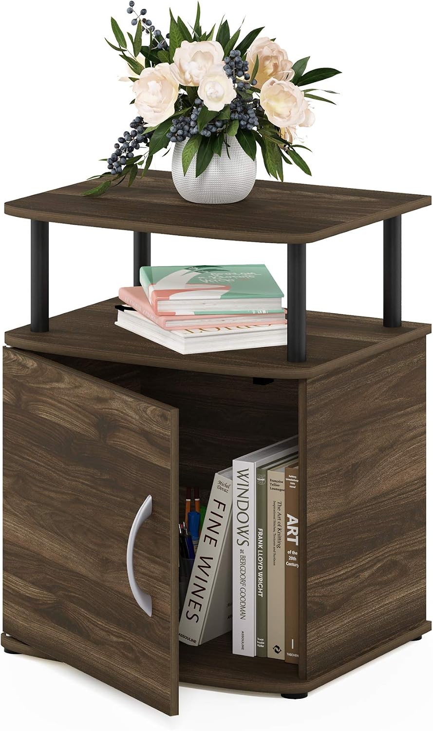 Jaya 2-Tier Side Table, Rustic Brown Closed Storage End Table, Night Stand, Bedside Table for Living Room, Bedroom, Home Office, Brown Walnut/Black