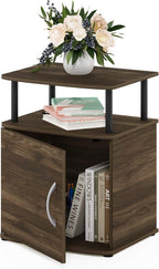 Jaya Side Table, 2-Tier Open Shelf End Table with Door Cabinet, Soft-Edges Night Stand, Bedside Table, for Living Room, Bedroom, White