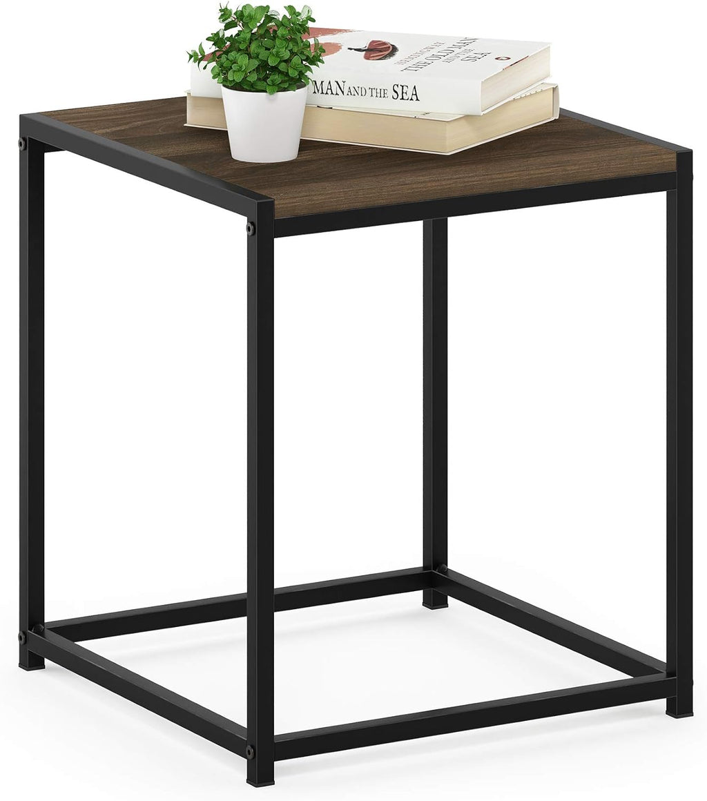 Camnus Side Table, Metal Frame Modern End Table, Brown Walnut