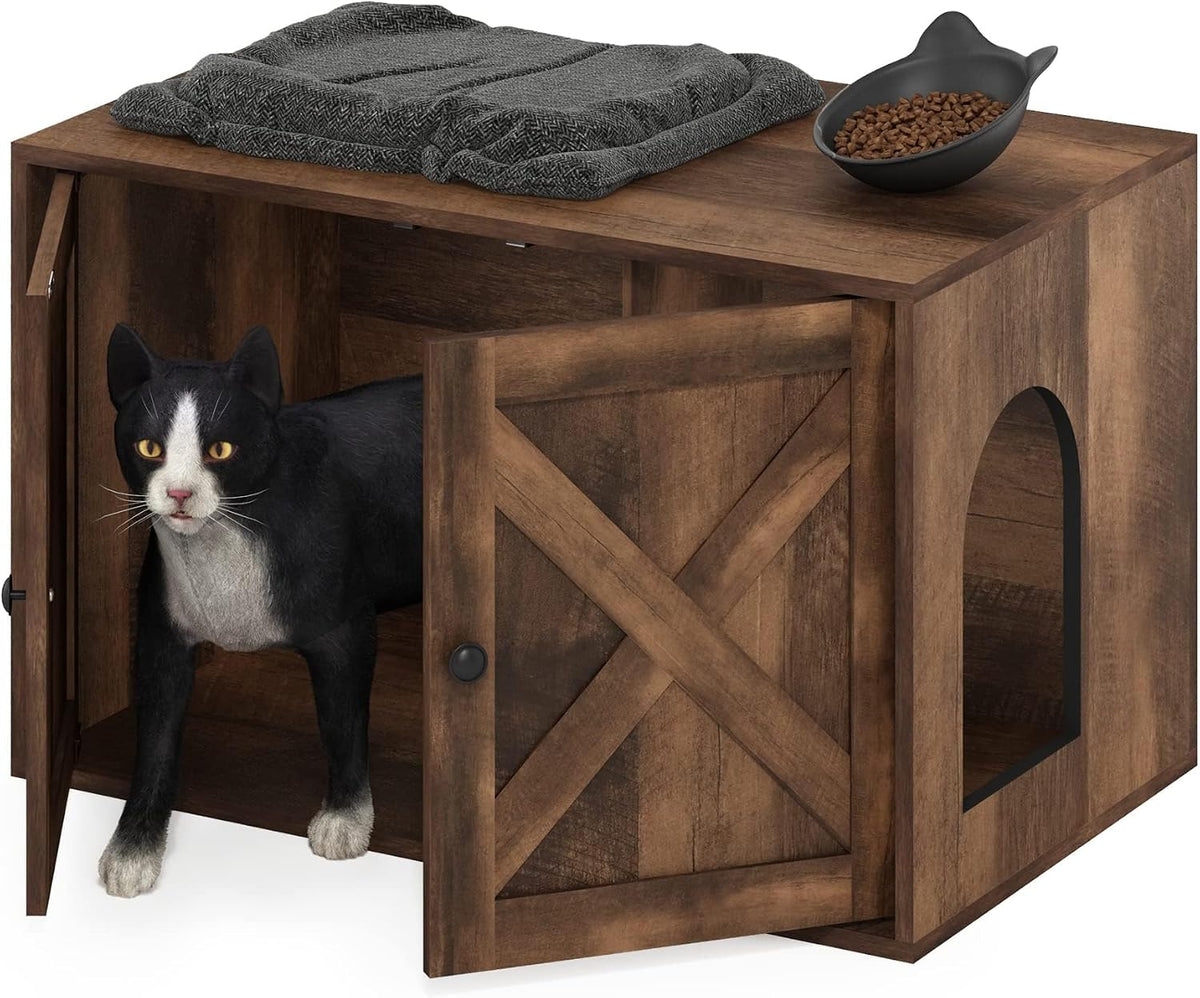 PELI Farmhouse Style Cat Litter Box Enclosure, Rustic Brown