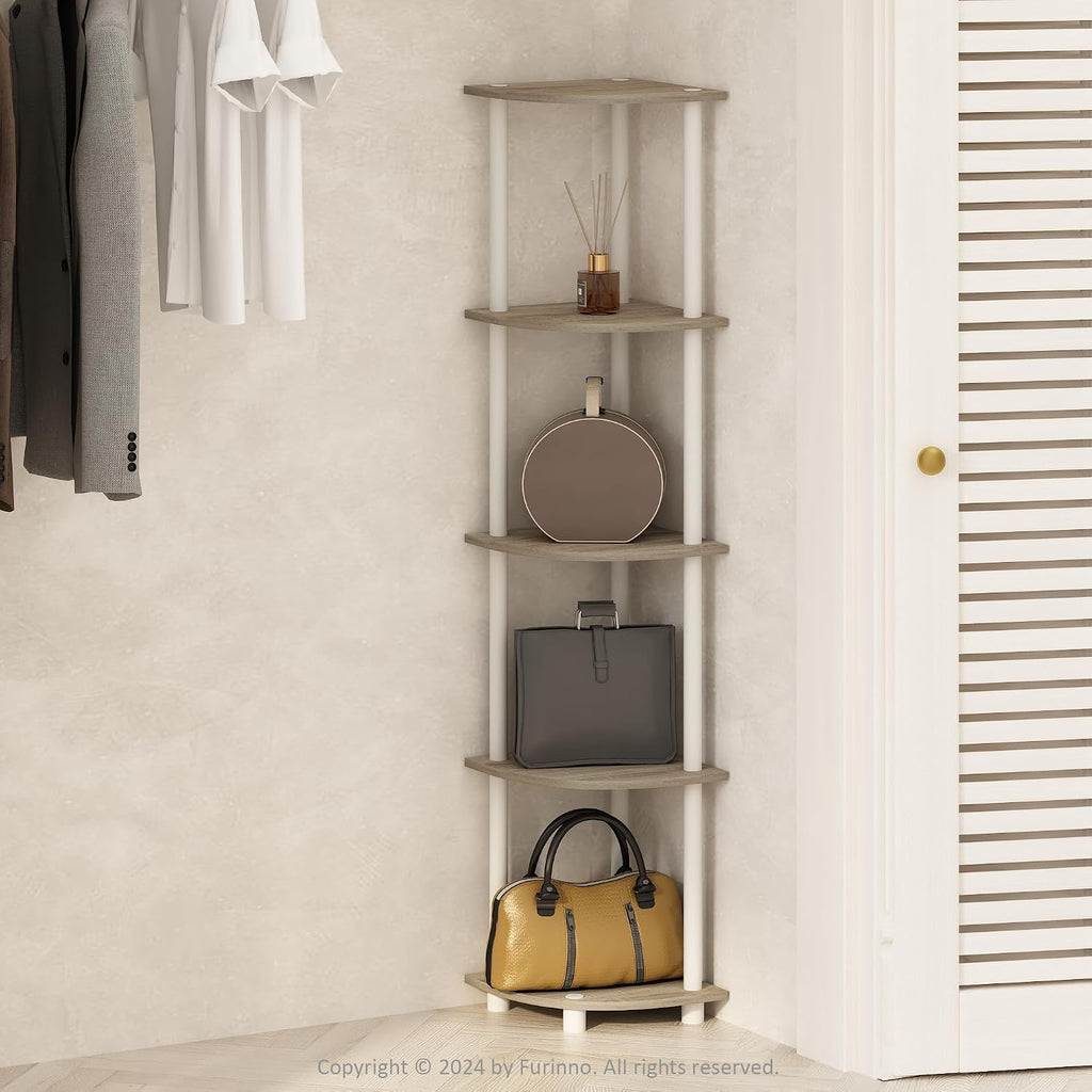 Turn-N-Tube Storage Shelves, 5-Tier Book Shelf, Corner Shelf, Toolless Open Shelves, for Organization and Storage, Living Room, Home Office, Hallway, Bedroom, Sonoma Oak