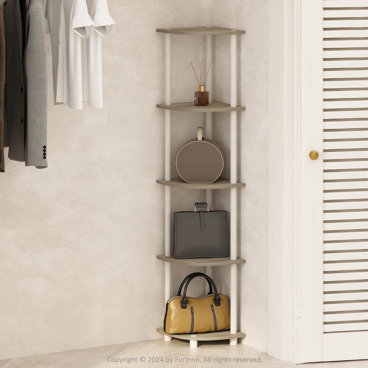 Turn-N-Tube Storage Shelves, 5-Tier Book Shelf, Corner Shelf, Toolless Open Shelves, for Organization and Storage, Living Room, Home Office, Hallway, Bedroom, Sonoma Oak