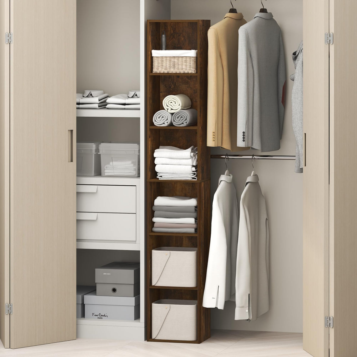 Reed 3-Tier Closet Organizers and Storage, Closet Organizer, Open Shelf Closet Storage, for Wardrobe, Bedroom, Living Room, 10-Inch Width, White