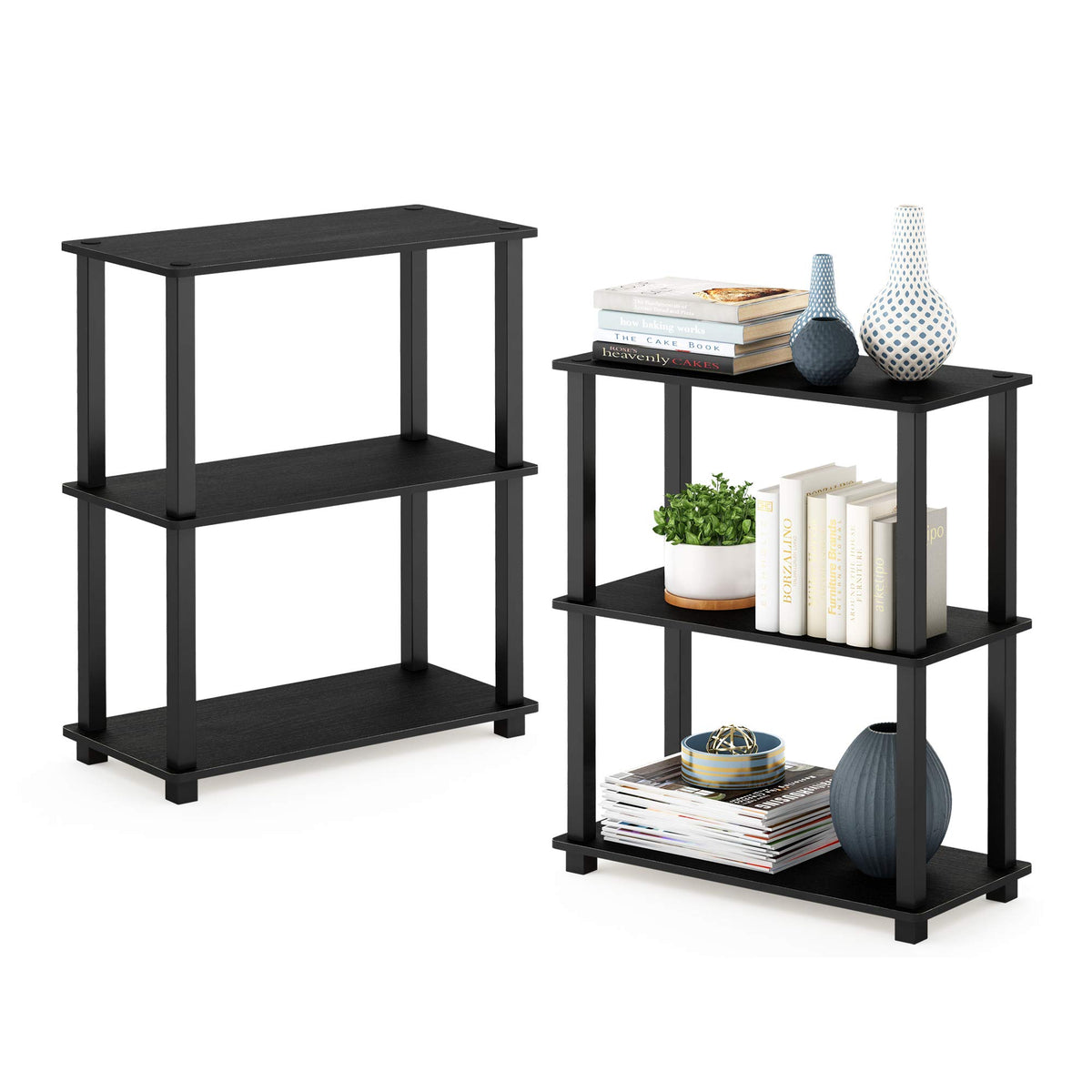 99152BE/WH/IV 3-Tier Go Green Multipurpose Storage Rack Shelving Unit Bookshelf Cabinet with 2 Bins, Beech Finish