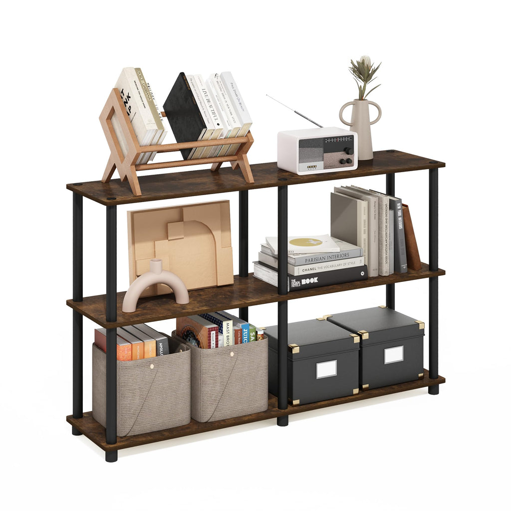 TURN-N-TUBE Storage Shelves, 3-Tier 47.4 Wide Book Shelf, Corner Shelf, Toolless Open Shelves, for Organization and Storage, Living Room, Garage, Home Office, Beech