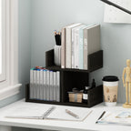 HERMITE Desk File Folder Organizers, 3-Shelf Desktop Office Organization Racks, Desk Top Display Book Shelf, for Paper, Office Supplies, Magazine, Espresso