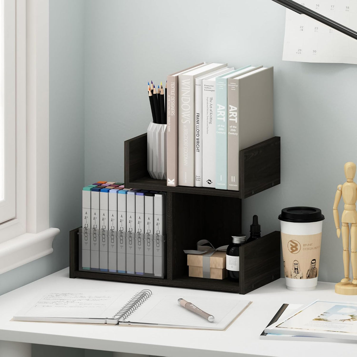 HERMITE Desk File Folder Organizers, 3-Shelf Desktop Office Organization Racks, Desk Top Display Book Shelf, for Paper, Office Supplies, Magazine, Espresso