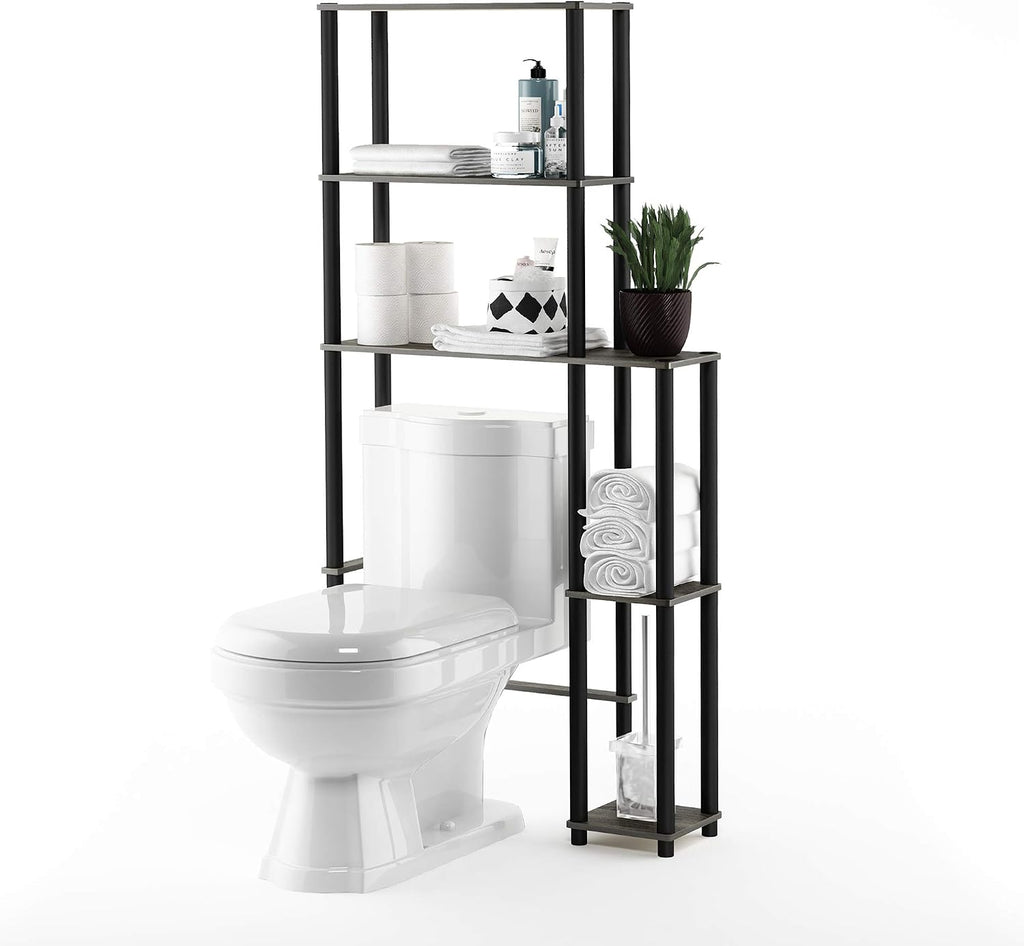 Turn-N-Tube Over The Toilet Storage, 5 Shelves Bathroom Organizer Space Saver Rack, French Oak Grey/Black