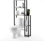 Turn-N-Tube Over The Toilet Storage, 5 Shelves Bathroom Organizer Space Saver Rack, French Oak Grey/Black