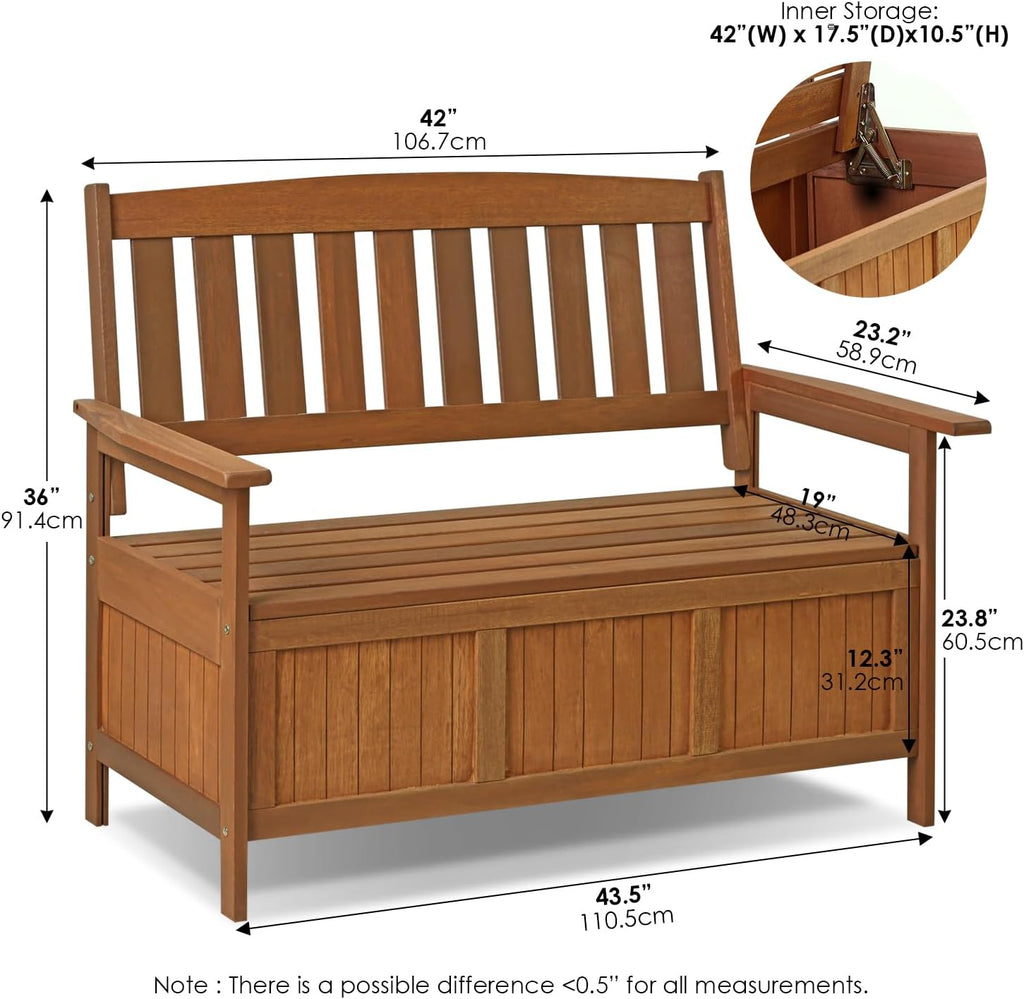 TIOMAN Outdoor Storage, Kent Storage Bench with Teak Wood, for Patio, Garden, Porch, Natural