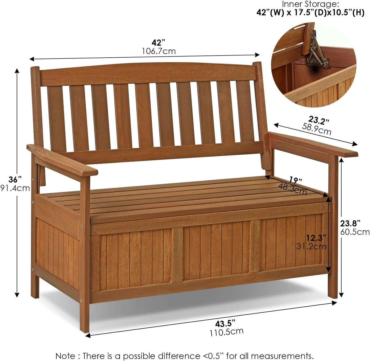 TIOMAN Outdoor Storage, Kent Storage Bench with Teak Wood, for Patio, Garden, Porch, Natural