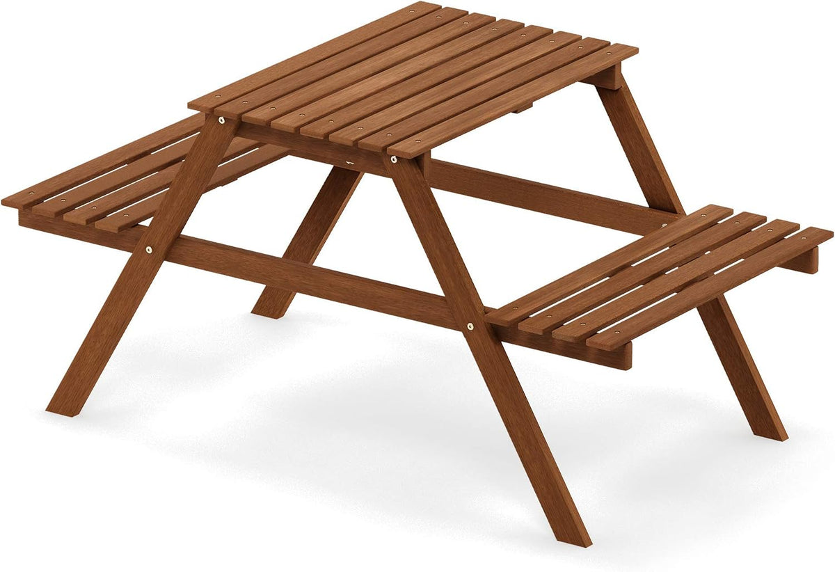 TIOMAN Outdoor Dining Set with Attached Benches, Natural