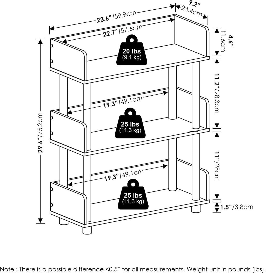 Turn-N-Tube Book Shelf, 3-Tier Bookshelf, Bookcases, French Oak