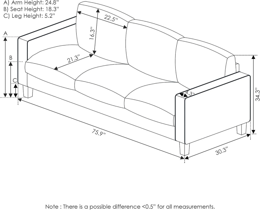 Bayonne 3-Seater Loveseat Sofa, 76" Wide, Gunmetal