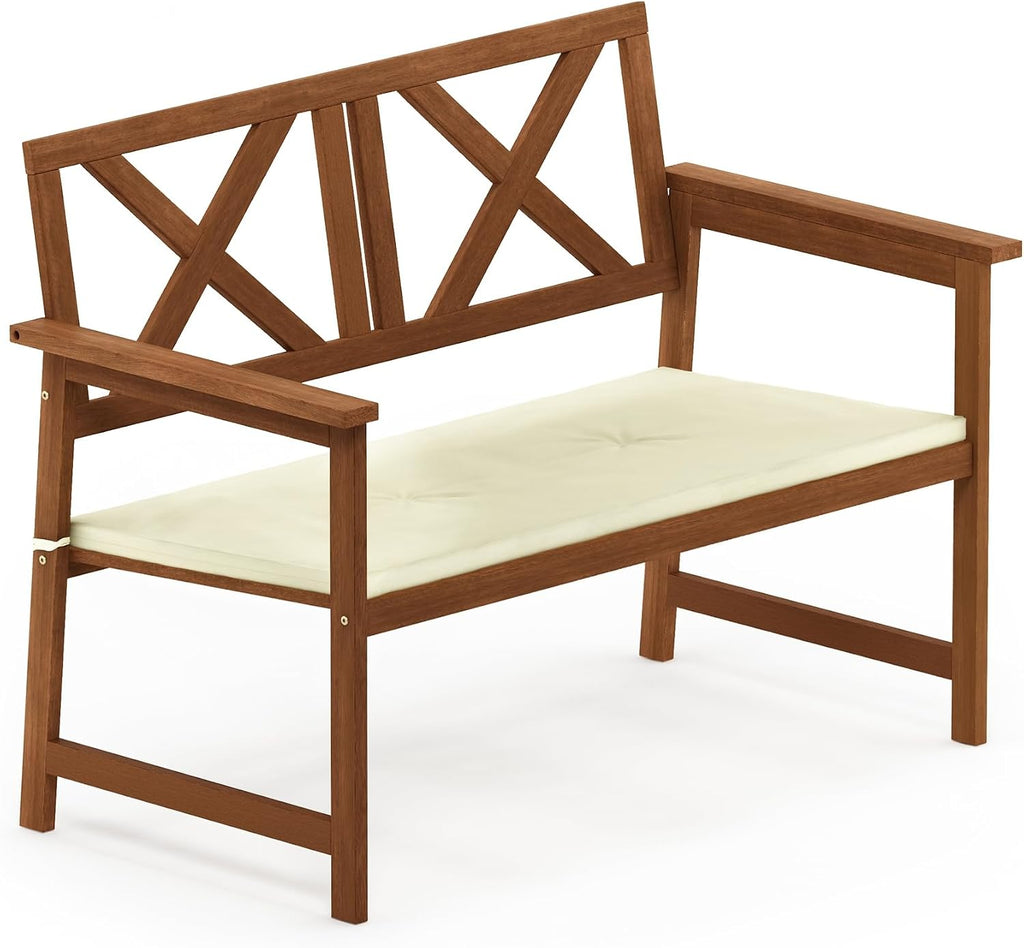 TIOMAN 2-Seater Outdoor Bench with Cushion, Light Wood