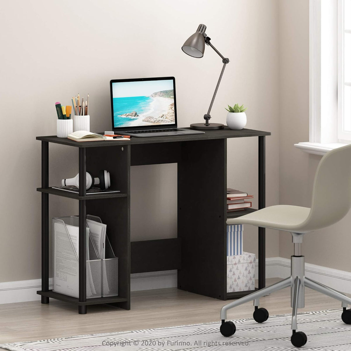 JAYA Desk, 38.4" Wide Gaming Desk, Computer Study Desk, Office Desk with Side Shelves, Open Storage, for Home Office, Bedroom, Dorm, Study Room, Espresso