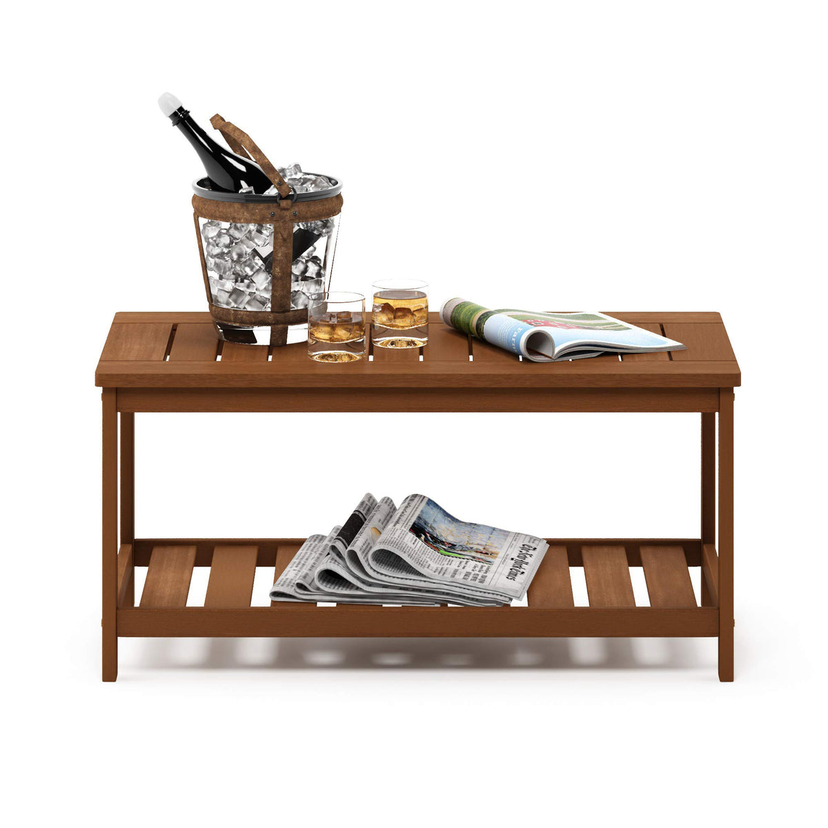 2-Tier Outdoor Patio Table with Open Shelf, Natural