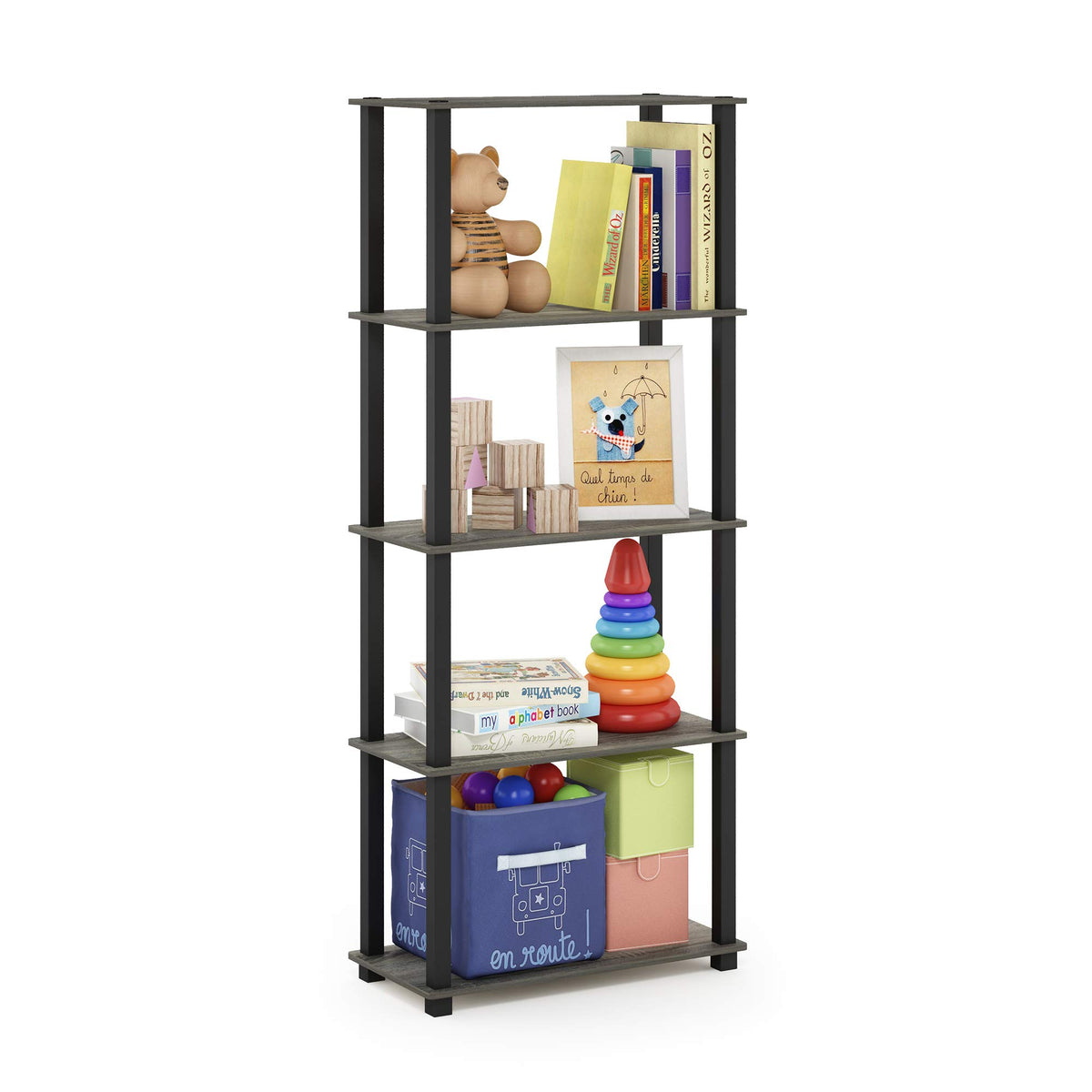 99152BE/WH/IV 3-Tier Go Green Multipurpose Storage Rack Shelving Unit Bookshelf Cabinet with 2 Bins, Beech Finish