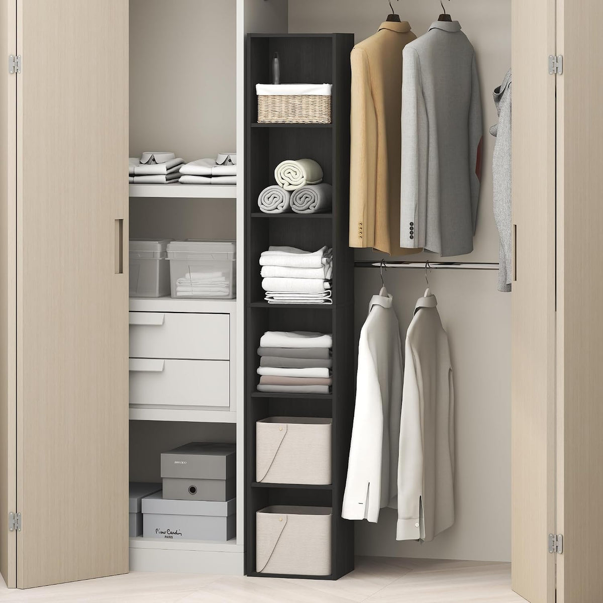 Cubicle 6-Tier Closet Organizers and Storage, Closet Organizer, Open Shelf Closet Storage, 21.1" W, for Wardrobe, Bedroom, Living Room, Blackwood
