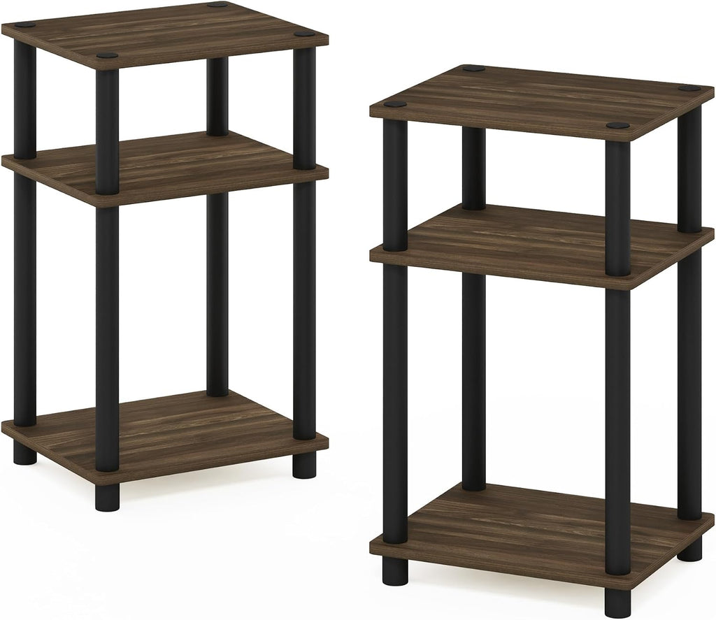 JUST Set of 2 Toolless 3-Tier Night Stand, Columbia Walnut