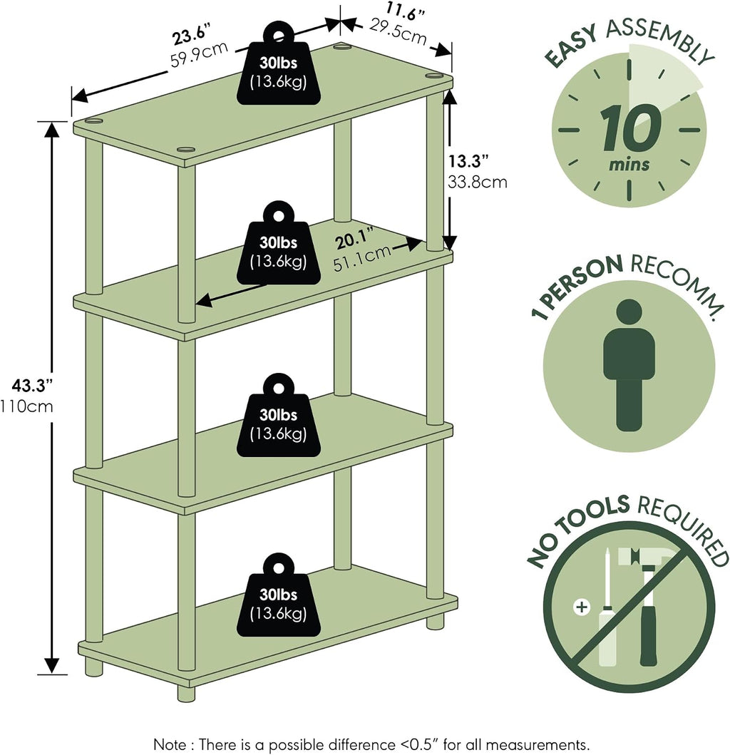 Turn-N-Tube Toolless 4-Tier Storage Shelves, Americano