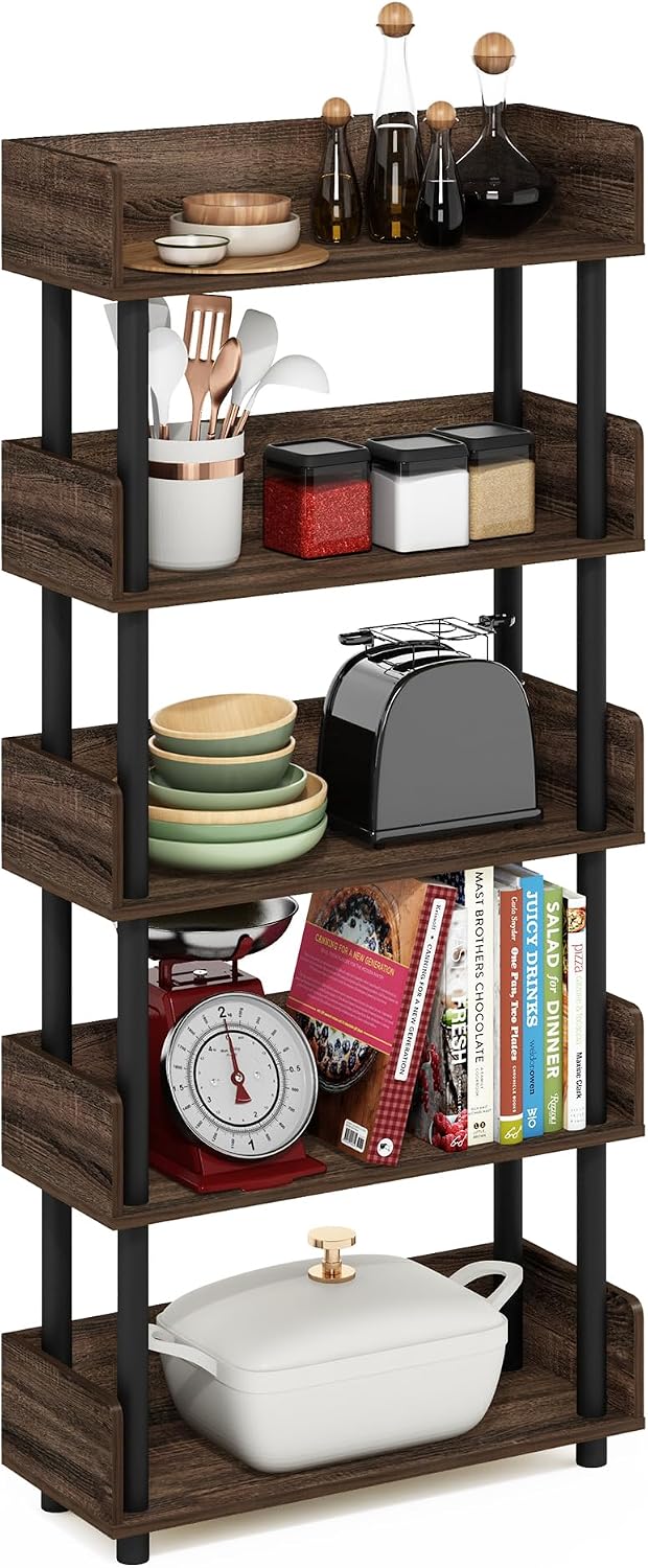 Turn-N-Tube Book Shelf, 5-Tier Bookshelf, Bookcases, Walnut