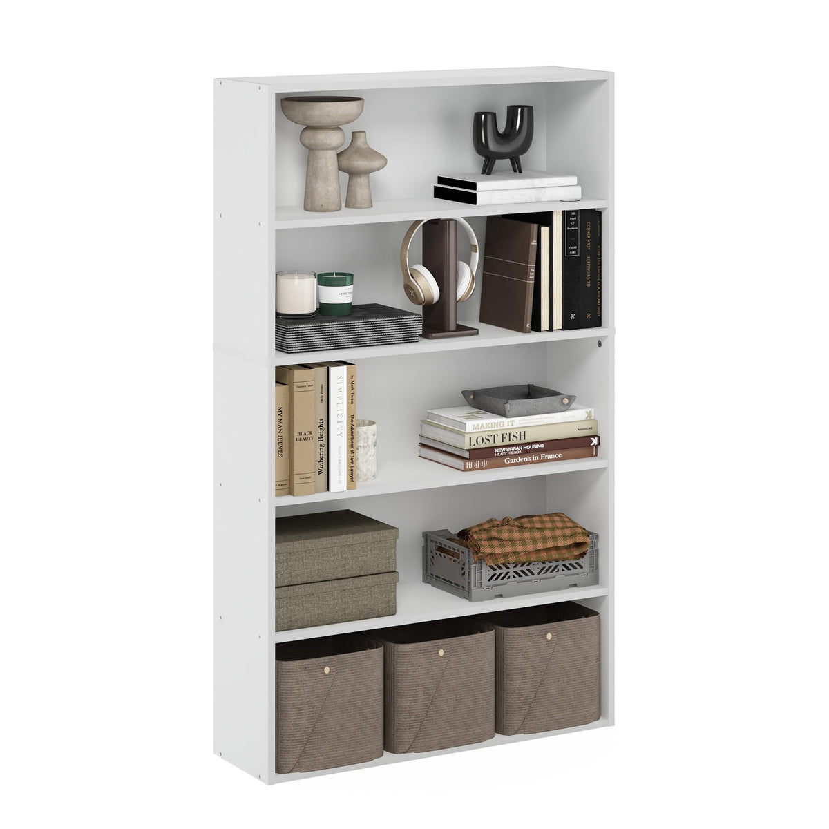 Basic 3-Tier Book Shelf with Open Shelves, Dark Walnut