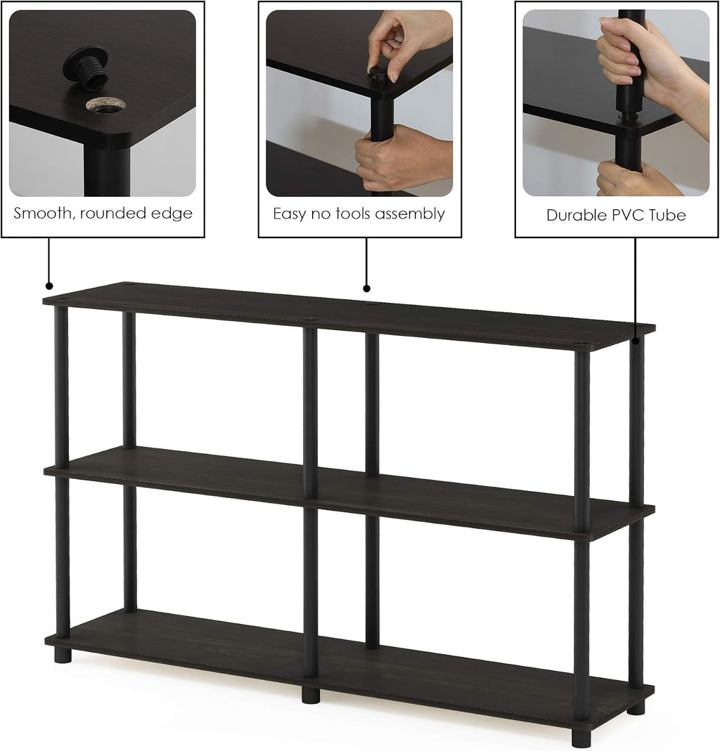 Turn-N-Tube Toolless Wide 3-Tier Storage Shelves, Black Espresso