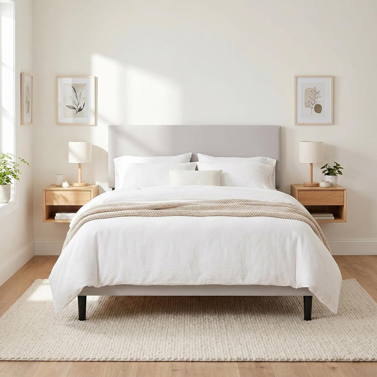 Roanne Headboard Queen Size, Plain Upholstered Wooden Headboard, Bed Frame Mount Head Board, Easy Assembly, for Bedroom, Dorm, Beige