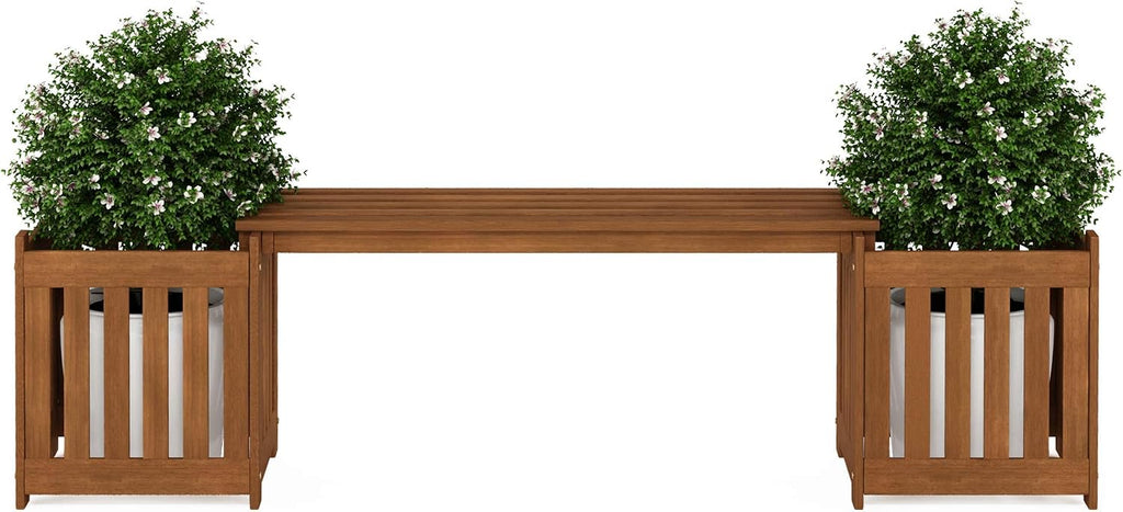 TIOMAN Outdoor Planter Box Set with Bench, Natural