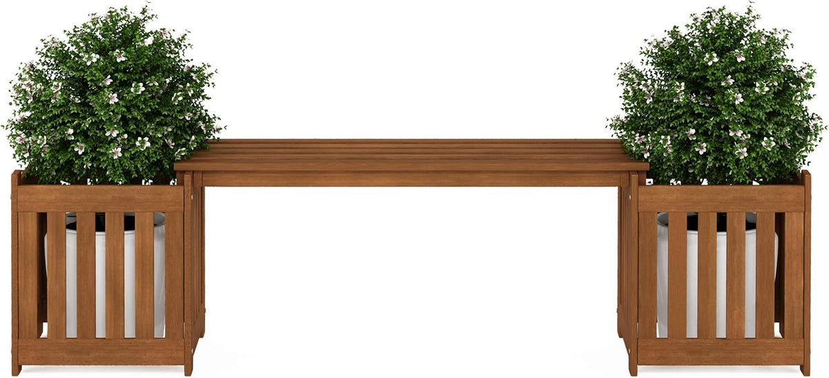 TIOMAN Outdoor Planter Box Set with Bench, Natural