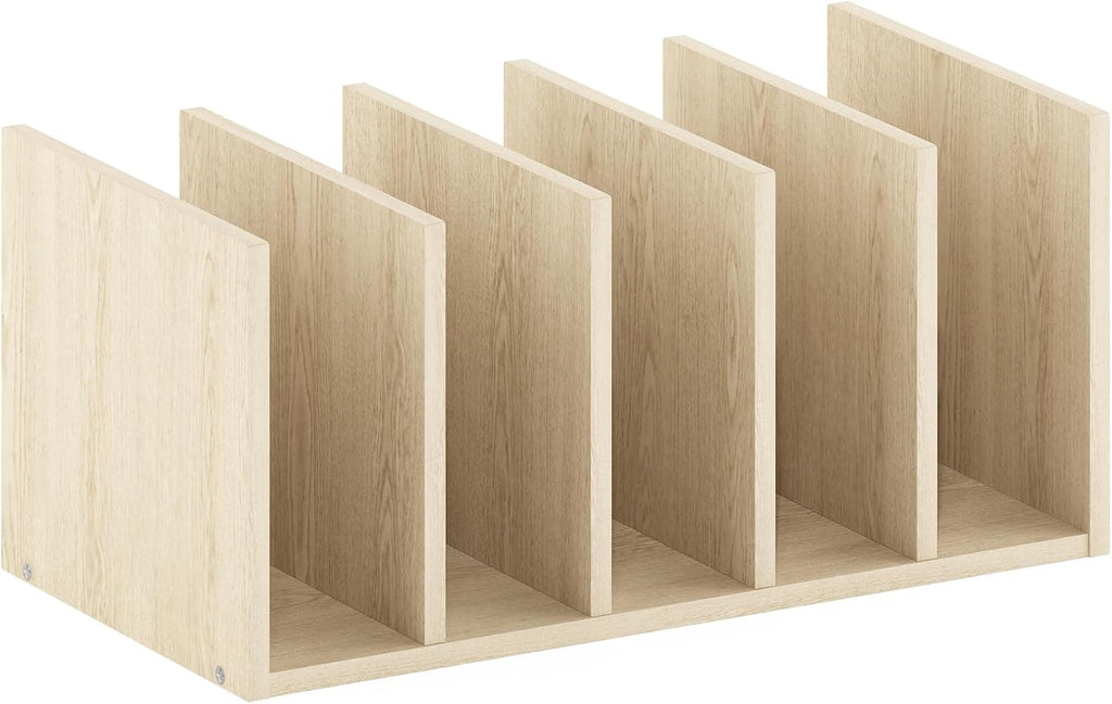 HERMITE Desk File Folder Organizers, 5-Space Vertical Desktop Office Organization Racks, Desk Top Display Book Shelf, for Paper, Office Supplies, Magazine, Bauhaus Oak