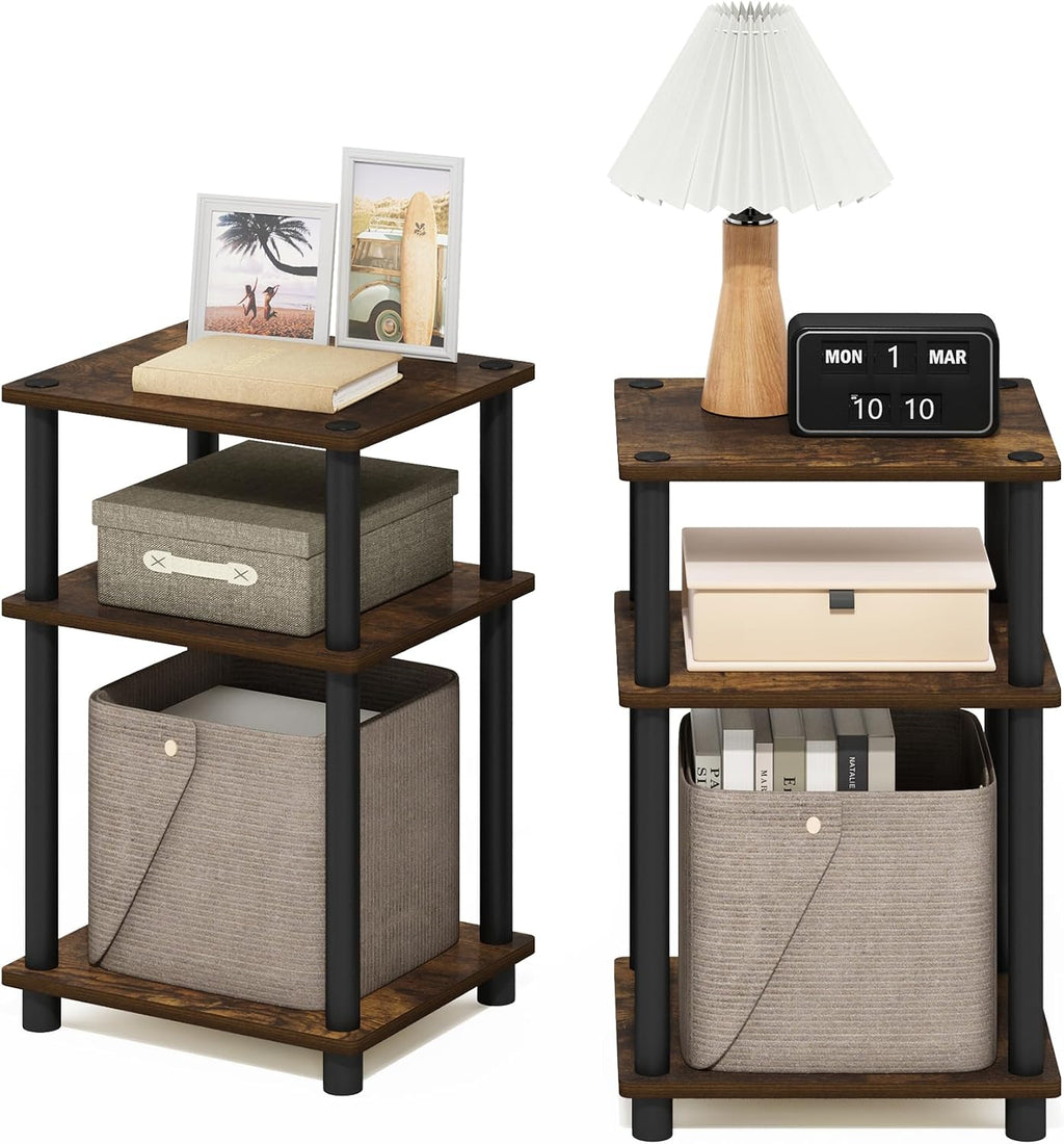 JUST Set of 2 Toolless Assembly 3-Tier Side Table, Amber Oak