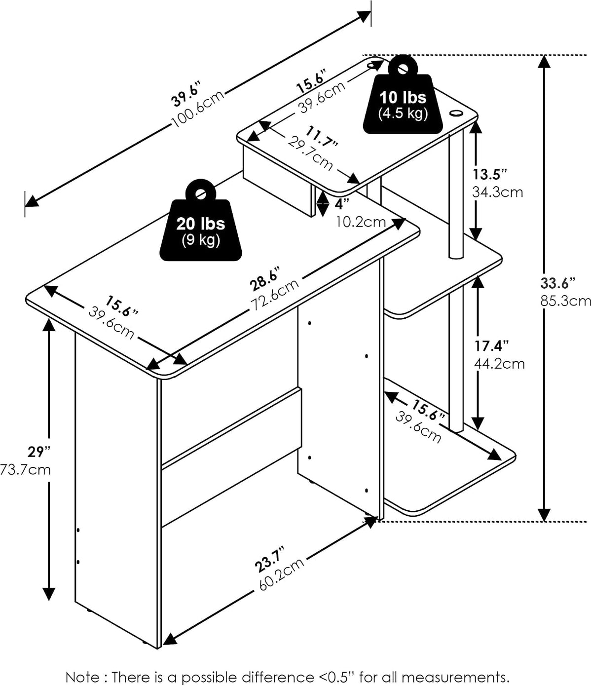 EFFICIENT Desk, 28.6" Wide Gaming Desk with 3 Open Side Shelves, Laptop Notebook Computer Desk, Office Desk for Home Office, Study Room, Dorm, Bedroom, Dark Espresso